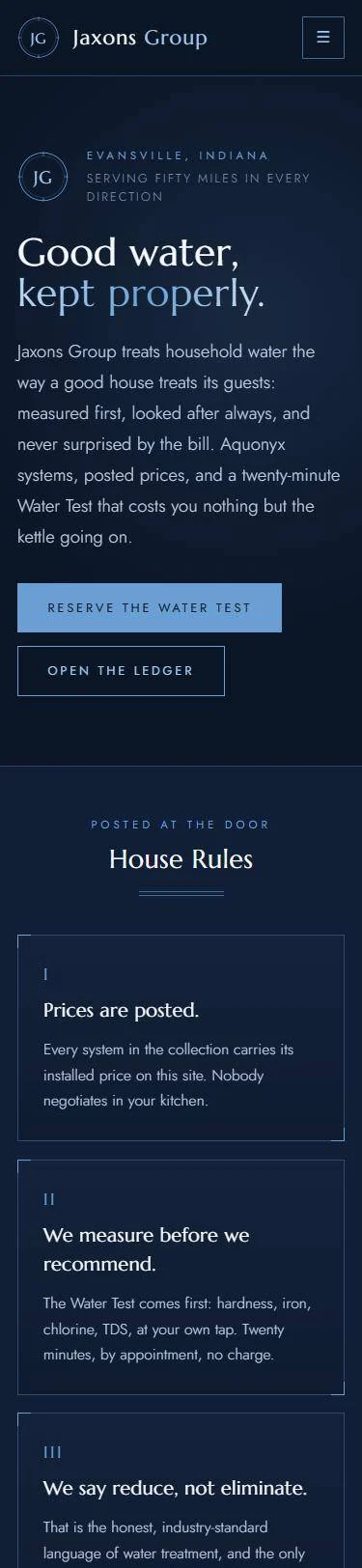 jaxonsgroupwateralliance.com on a phone: good water, kept properly