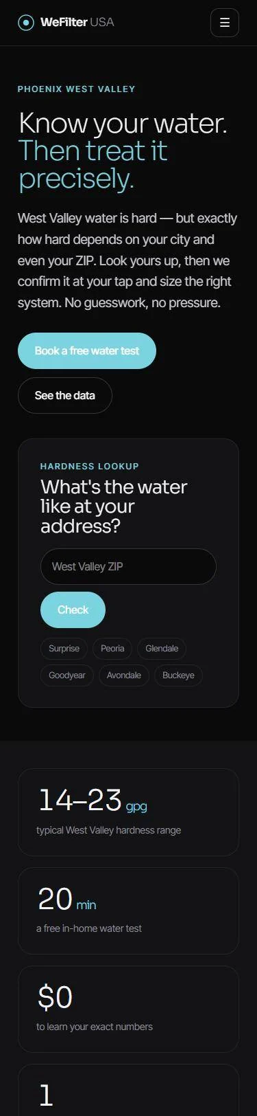 wefilterusa.com on a phone: know your water, then treat it precisely